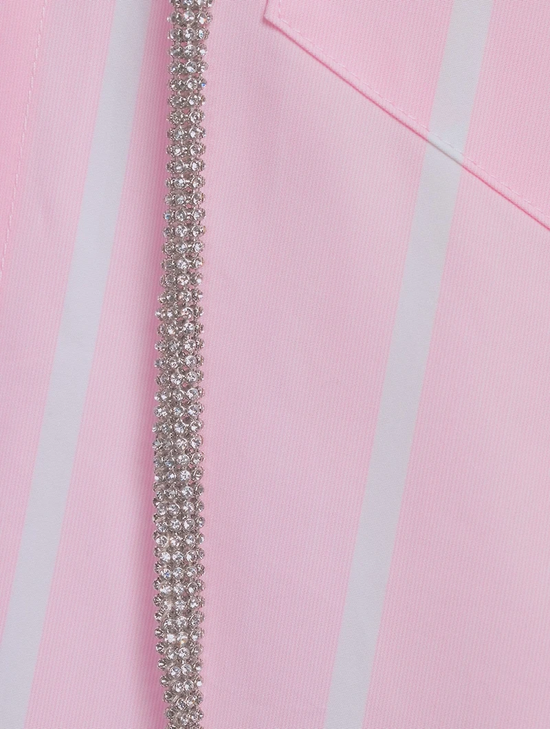 Embellished Off-The-Shoulder Poplin Shirt Dress
