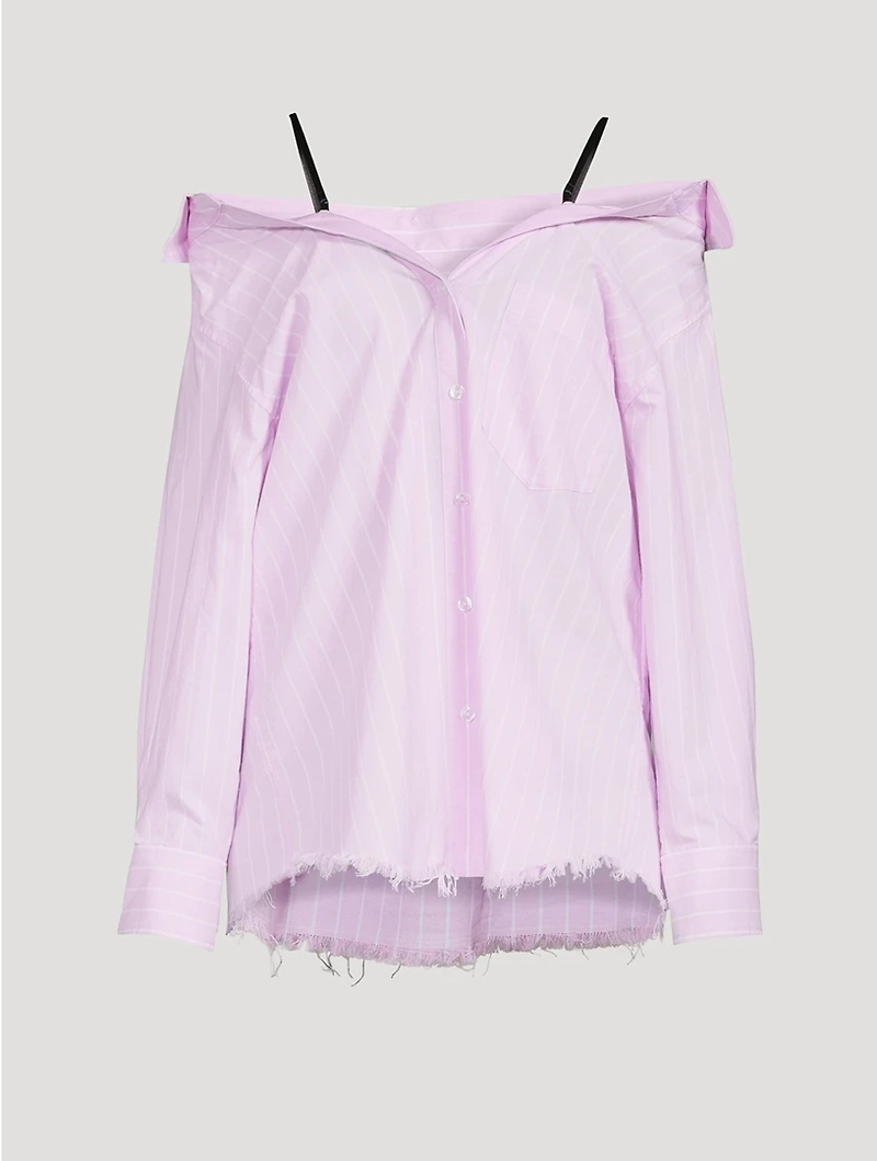 Off-The-Shoulder Shirt Pinstripe Print