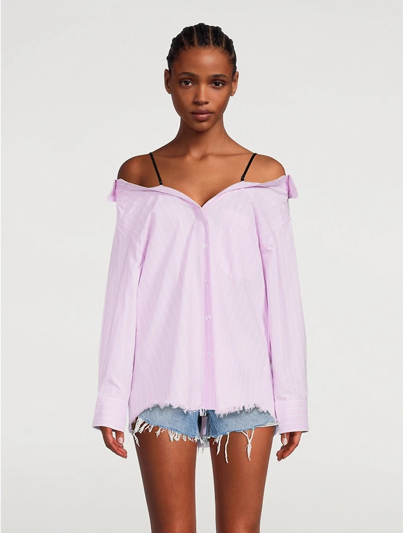 Off-The-Shoulder Shirt Pinstripe Print