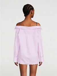 Off-The-Shoulder Shirt Pinstripe Print