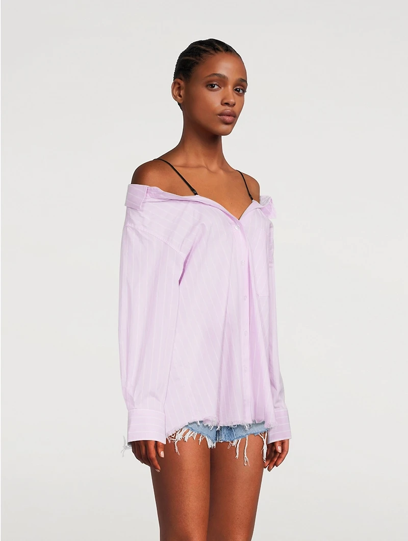 Off-The-Shoulder Shirt Pinstripe Print