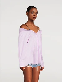 Off-The-Shoulder Shirt Pinstripe Print
