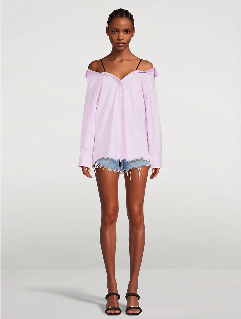 Off-The-Shoulder Shirt Pinstripe Print