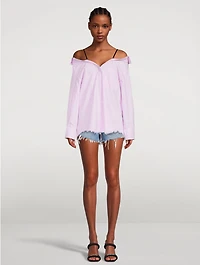 Off-The-Shoulder Shirt Pinstripe Print