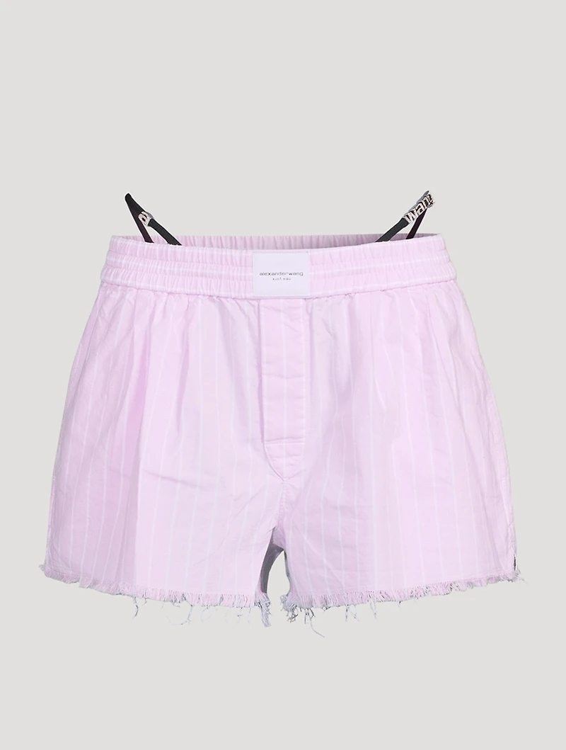 Frayed Boxer Shorts With Exposed Thong