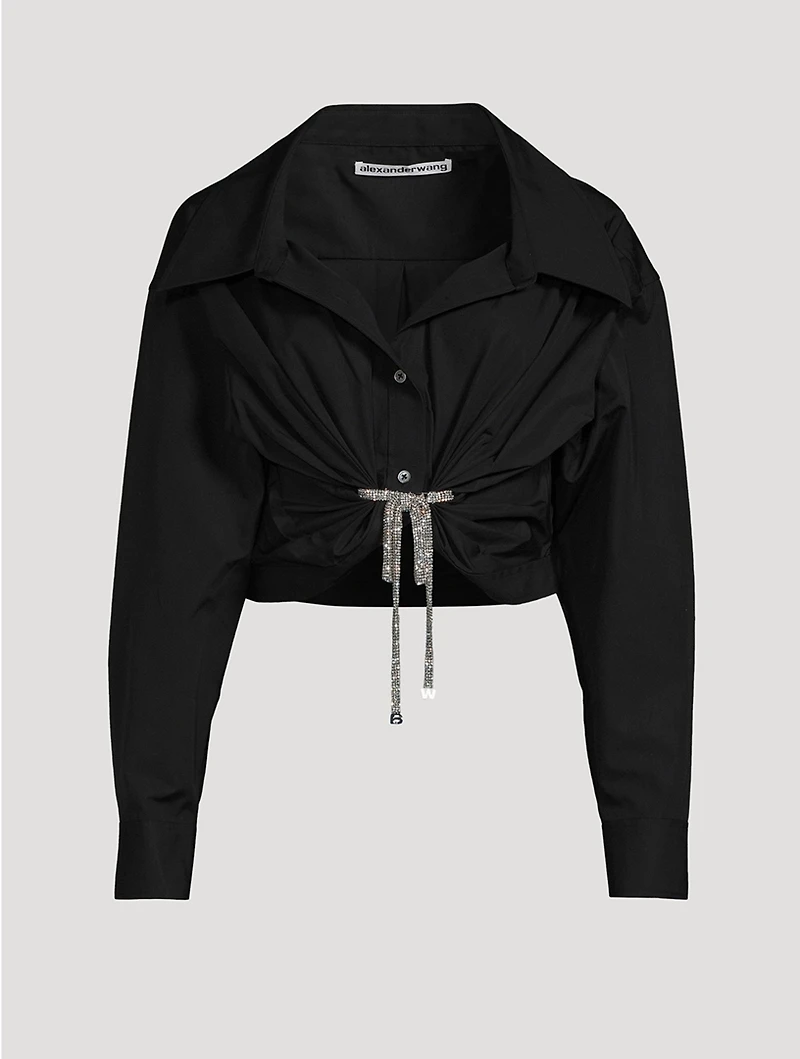 Crystal Tie Cropped Poplin Shirt