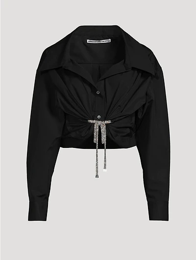 Crystal Tie Cropped Poplin Shirt