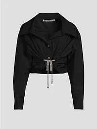 Crystal Tie Cropped Poplin Shirt