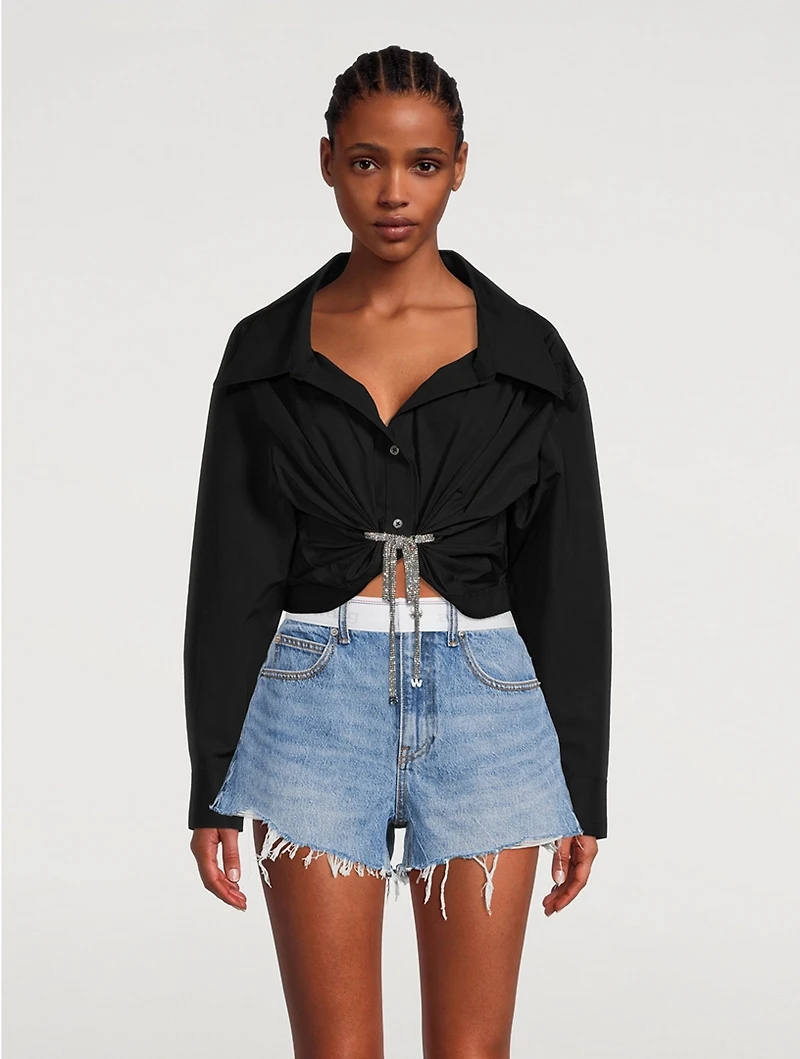 Crystal Tie Cropped Poplin Shirt