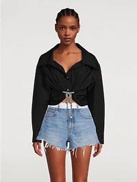 Crystal Tie Cropped Poplin Shirt