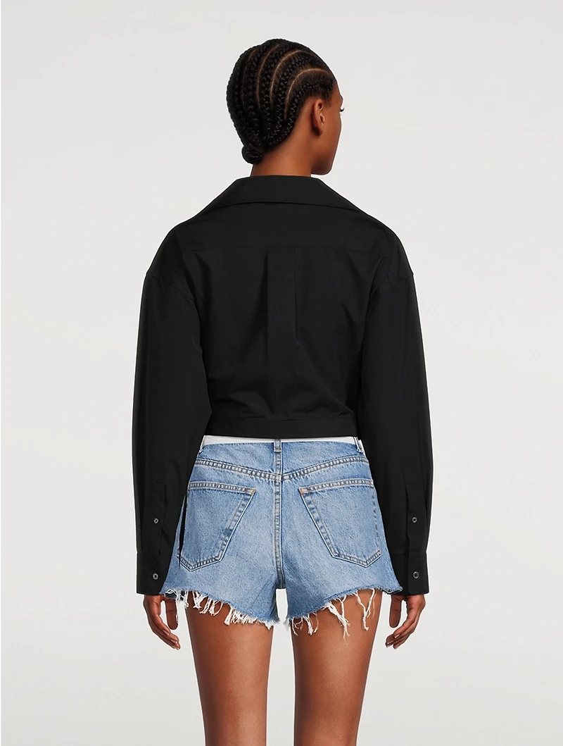 Crystal Tie Cropped Poplin Shirt
