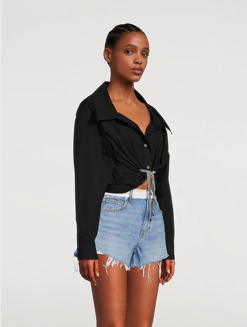 Crystal Tie Cropped Poplin Shirt
