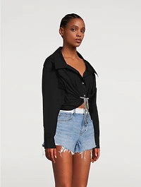 Crystal Tie Cropped Poplin Shirt