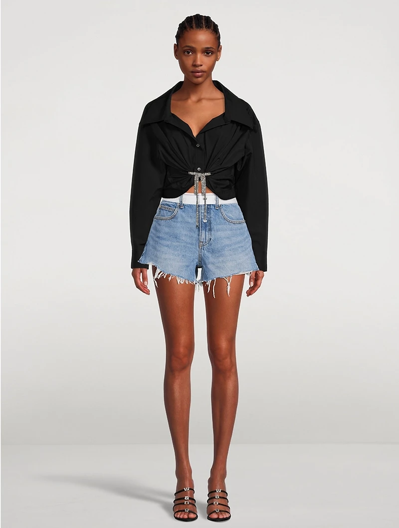 Crystal Tie Cropped Poplin Shirt