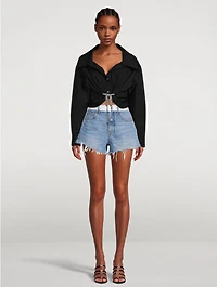 Crystal Tie Cropped Poplin Shirt