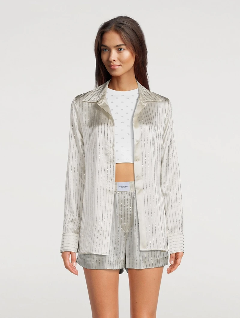 Crystal Pinstripe Silk Charmeuse Shirt