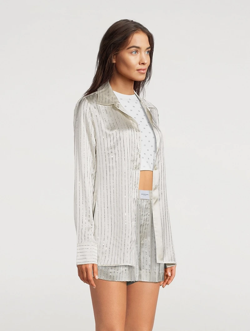 Crystal Pinstripe Silk Charmeuse Shirt