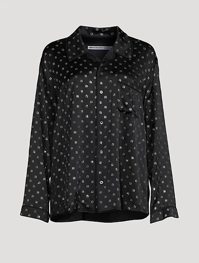 Crystal Logo Silk Charmeuse Pajama Shirt