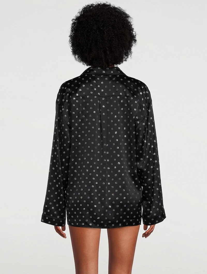 Crystal Logo Silk Charmeuse Pajama Shirt