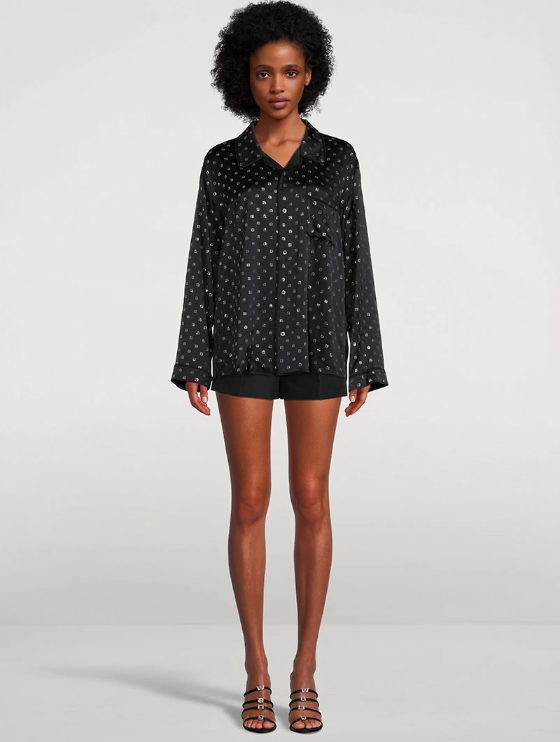 Crystal Logo Silk Charmeuse Pajama Shirt