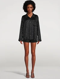 Crystal Logo Silk Charmeuse Pajama Shirt
