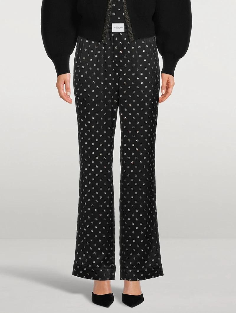 Crystal Logo Silk Charmeuse Pajama Pants