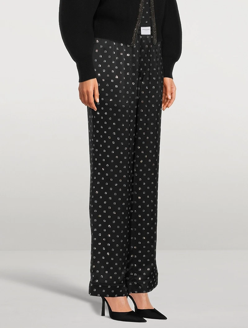 Crystal Logo Silk Charmeuse Pajama Pants