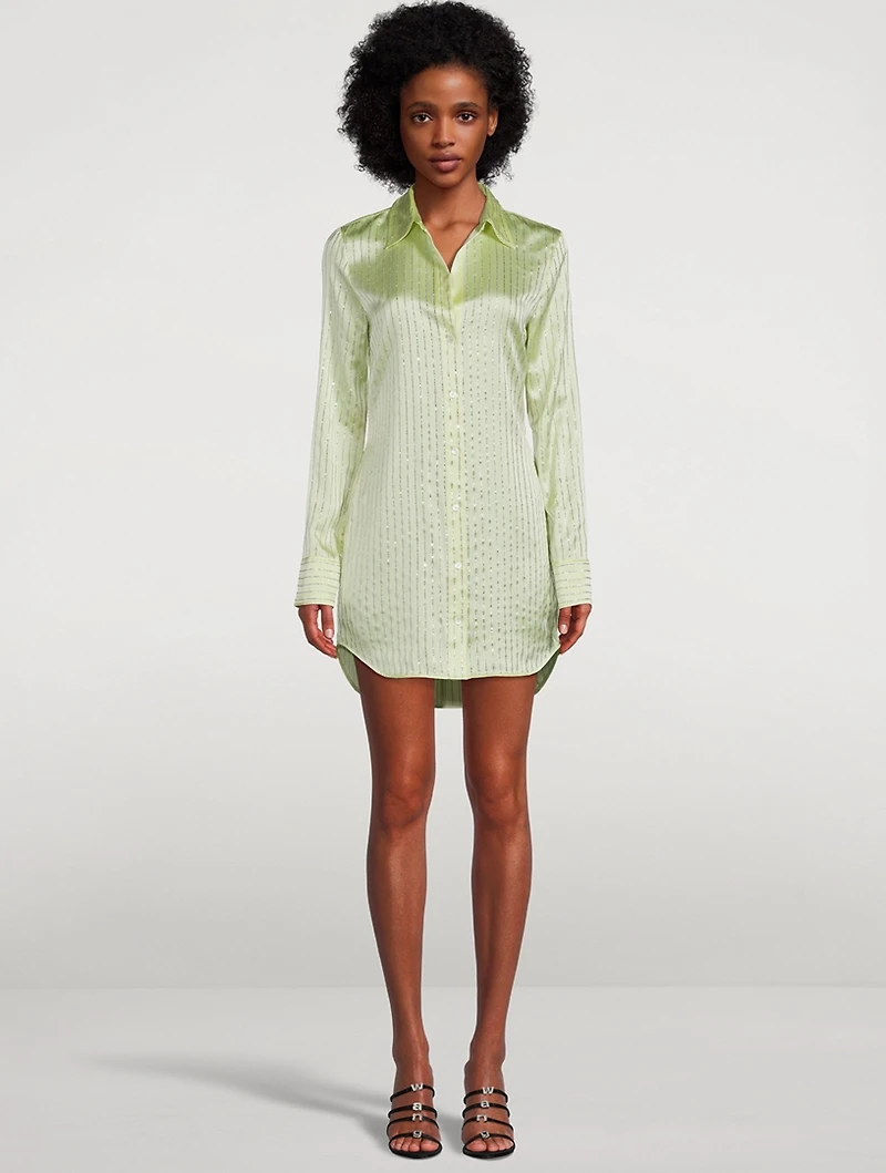 Crystal Pinstripe Silk Charmeuse Shirt Dress