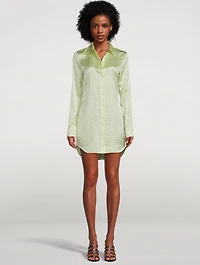 Crystal Pinstripe Silk Charmeuse Shirt Dress