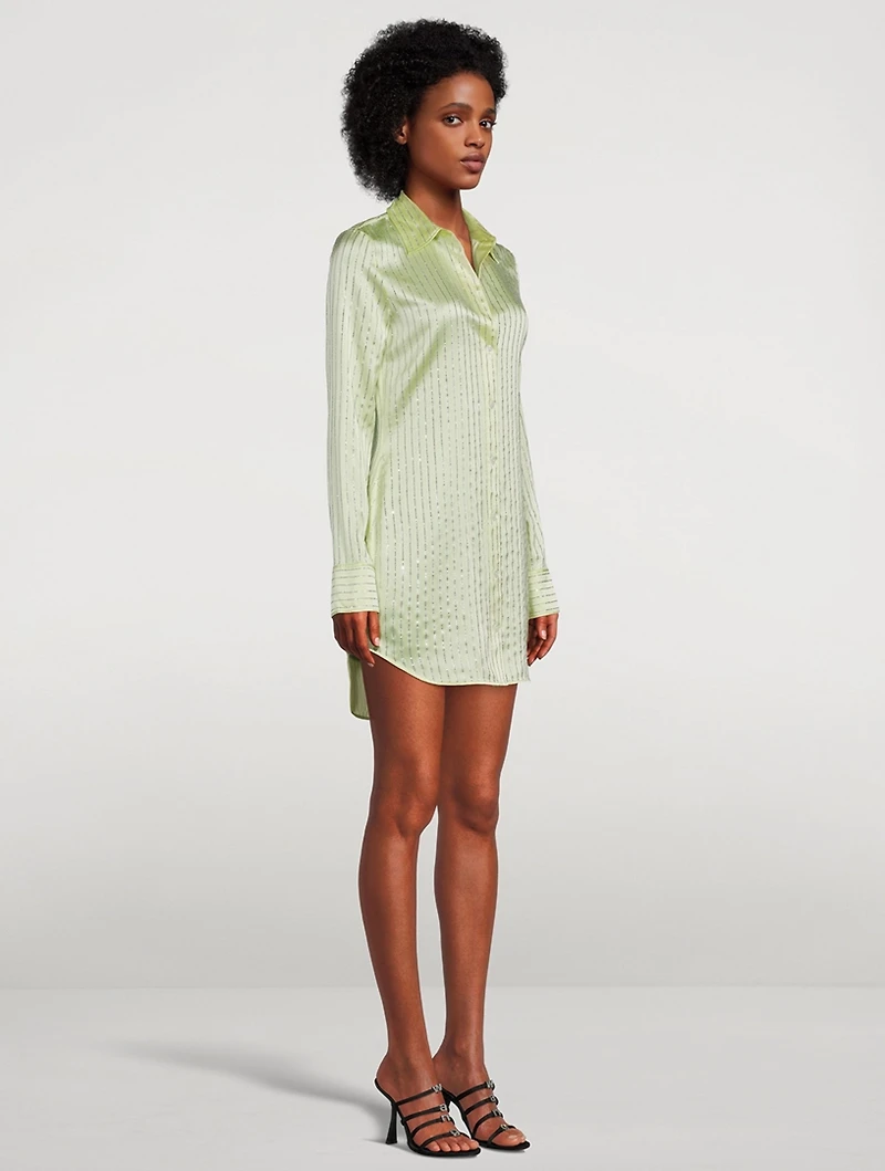 Crystal Pinstripe Silk Charmeuse Shirt Dress