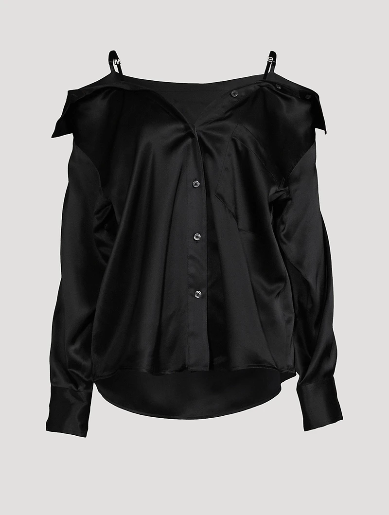 Off-The-Shoulder Silk Charmeuse Shirt