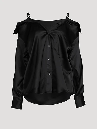 Off-The-Shoulder Silk Charmeuse Shirt