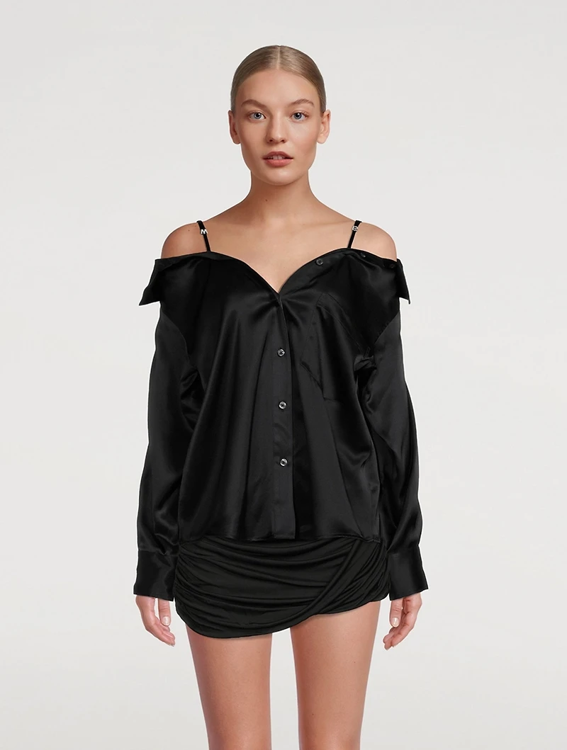 Off-The-Shoulder Silk Charmeuse Shirt