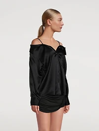 Off-The-Shoulder Silk Charmeuse Shirt