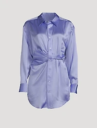 Draped Silk Charmeuse Shirt Dress