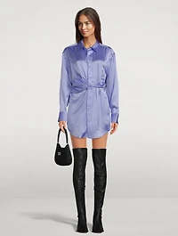 Draped Silk Charmeuse Shirt Dress
