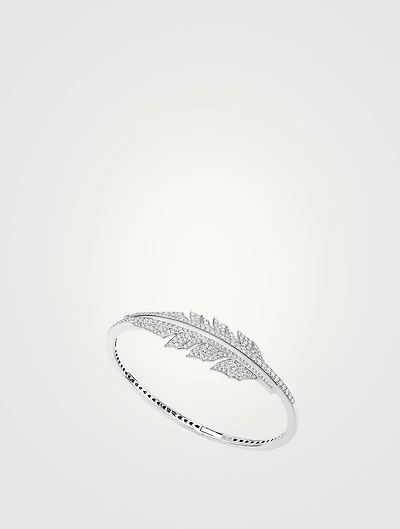 Magnipheasant 18K White Gold Open Feather Bracelet With Pavé Diamonds