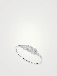 Magnipheasant 18K White Gold Open Feather Bracelet With Pavé Diamonds