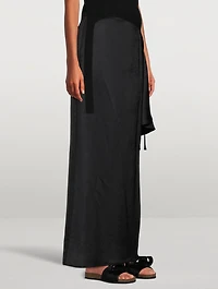 Draped Satin Maxi Skirt With Zipper Detail