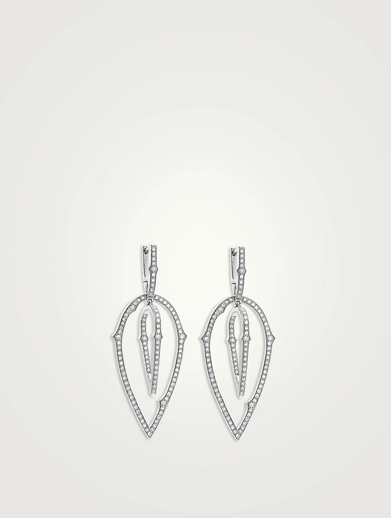 Thorn 3D 18K White Gold Large Hoop Earrings With Pavé Diamonds