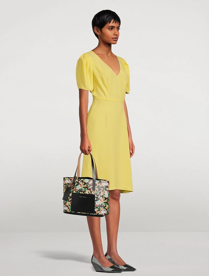 Puff-Sleeve Midi Dress