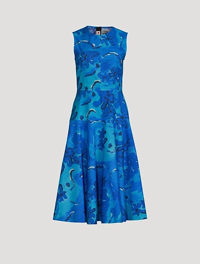 Poplin Midi Dress Floral Print