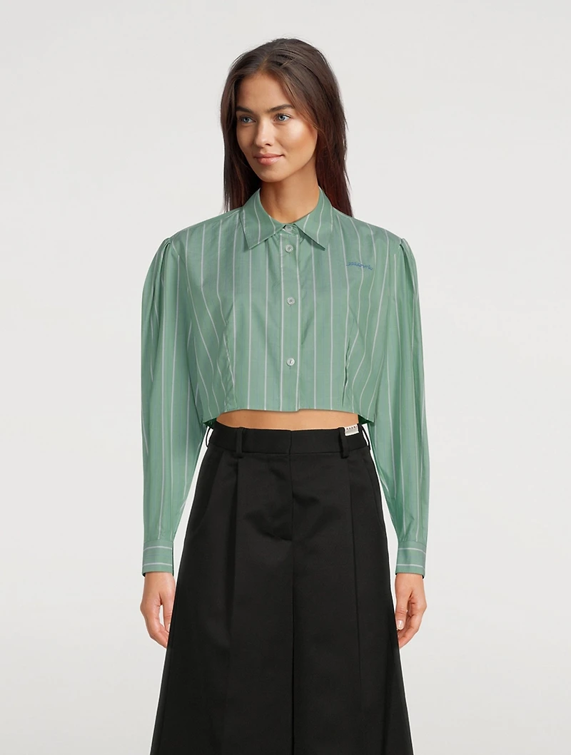 Cropped Poplin Shirt Stripe Print