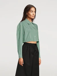Cropped Poplin Shirt Stripe Print