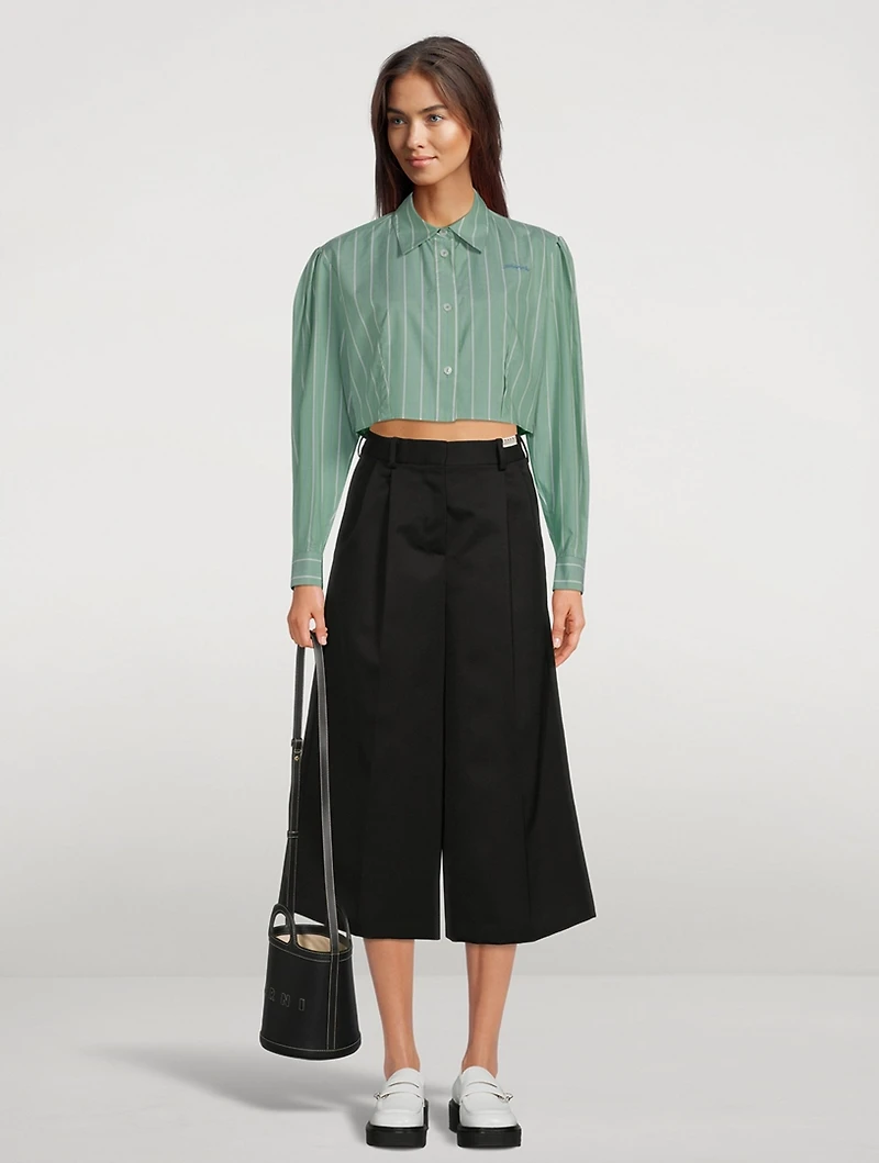 Cropped Poplin Shirt Stripe Print
