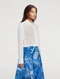 Cropped Silk Drawstring Shirt