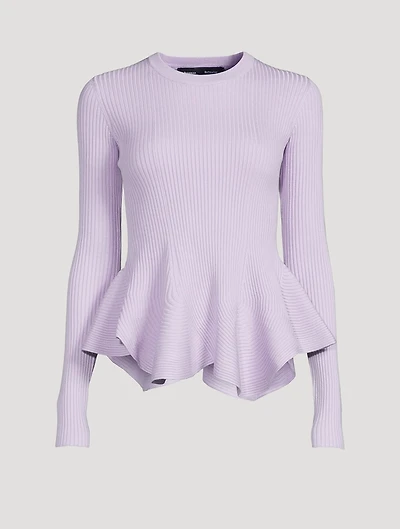 Rib-Knit Fluted Peplum Sweater