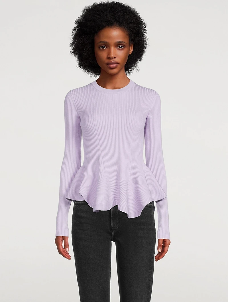 Rib-Knit Fluted Peplum Sweater