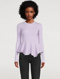 Rib-Knit Fluted Peplum Sweater