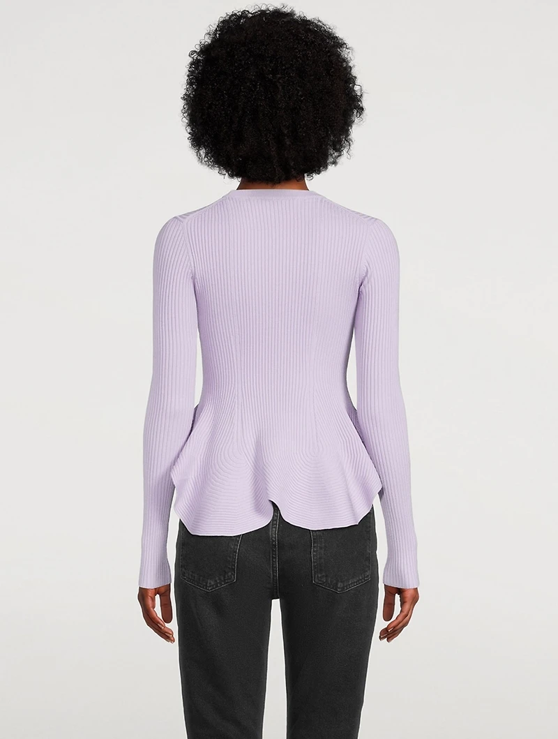 Rib-Knit Fluted Peplum Sweater